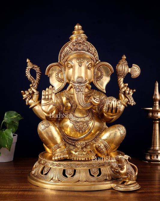 Pure Brass Superfine Lord Ganesha Statue – Large Size 18" - Sama Homes Idol - Brass Sculpture