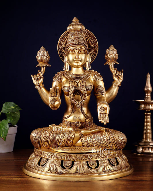 Pure Brass Superfine Lakshmi Statue – 17.5" - Sama Homes Idol - Brass Sculpture