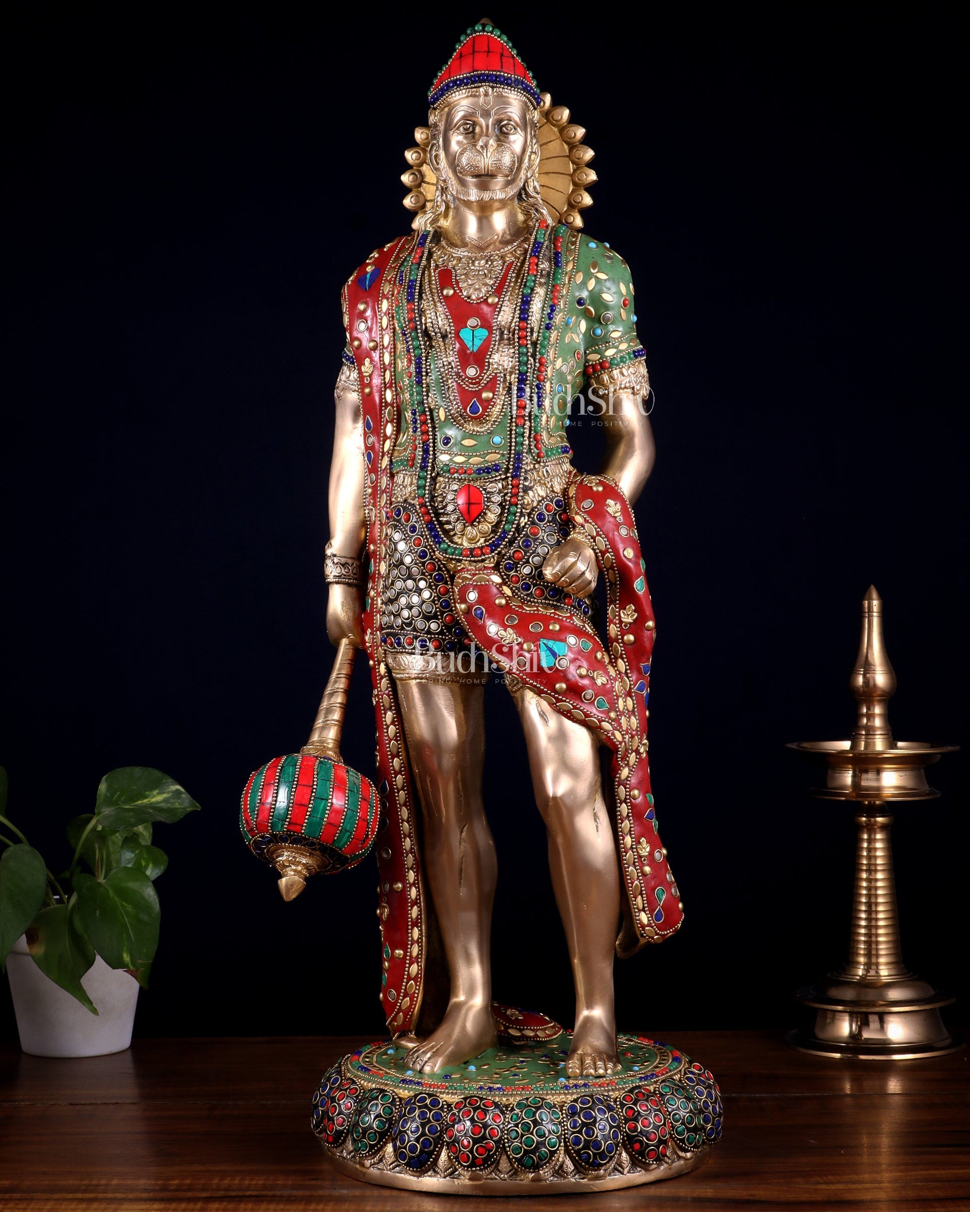 Brass Hanuman ji Idol large Standing position 24" Height | 100% Certified Copper & Brass - Sama Homes Idol - Brass Sculpture - Eco-friendly - Sama Homes