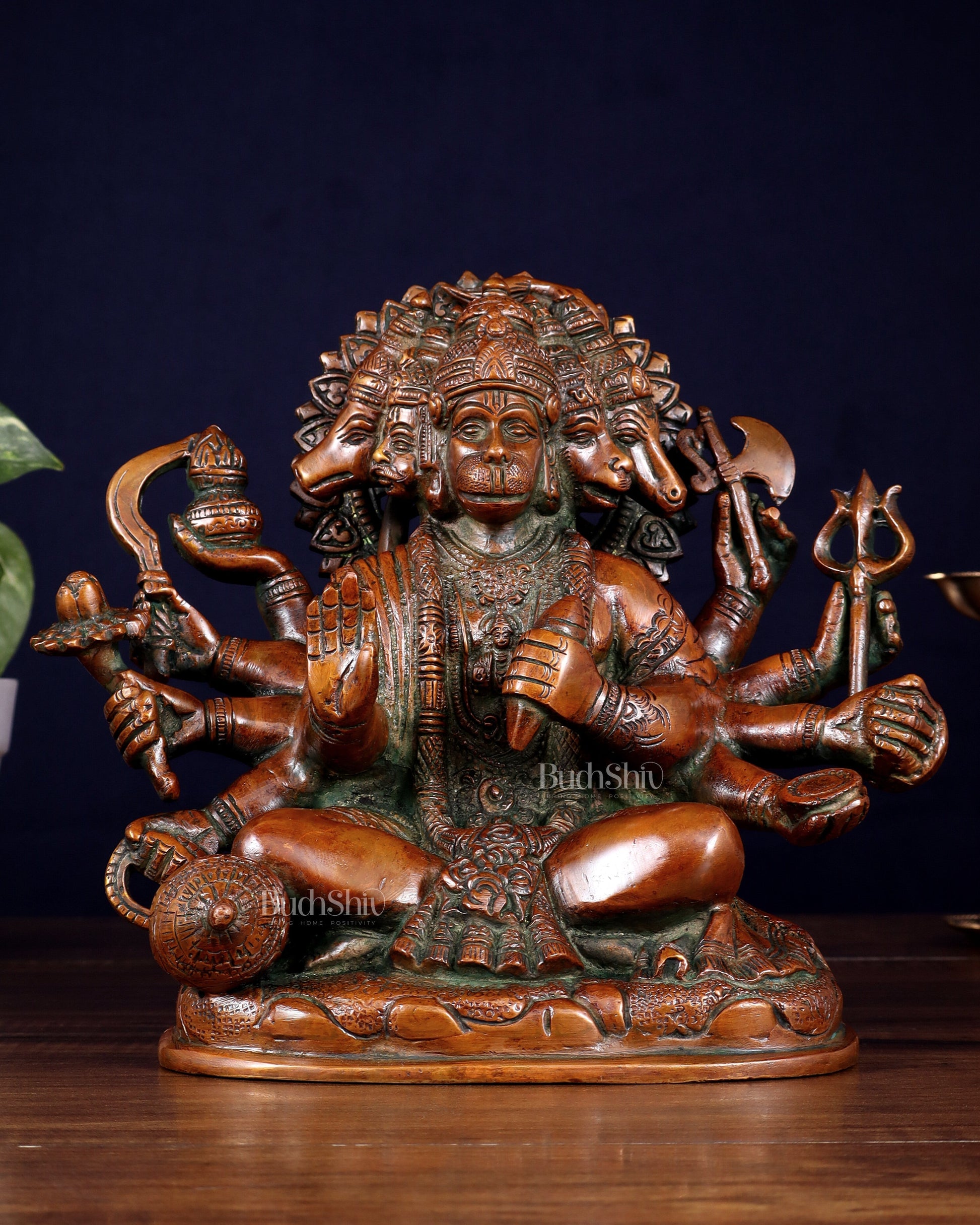 Pure Brass Superfine Panchmukhi Hanuman Statue - 8" Vintage Red - Sama Homes Idol - Brass Sculpture - Eco-friendly - Sama Homes