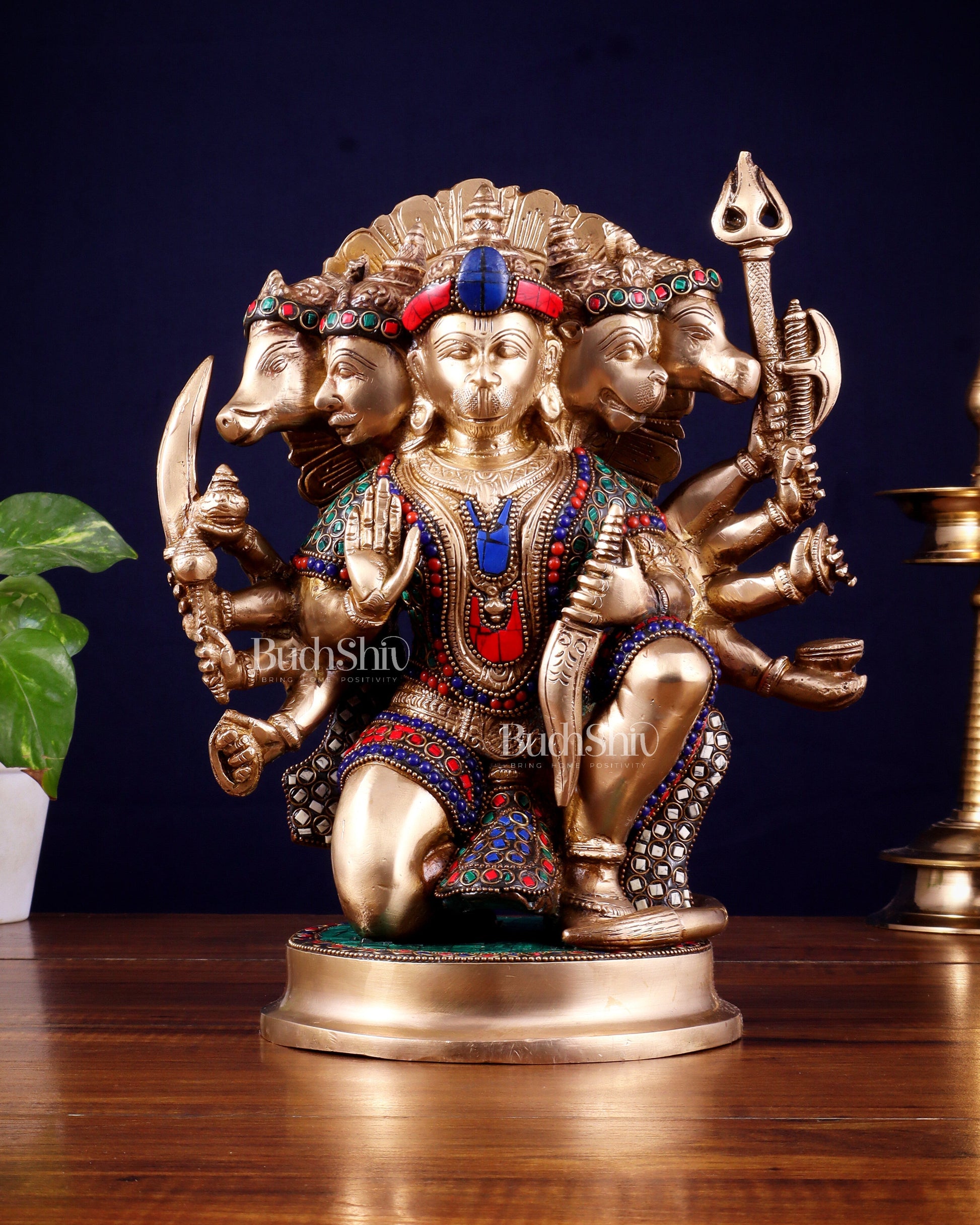 Brass Superfine Panchmukhi Hanuman 11 " with stonework - Sama Homes Idol - Brass Sculpture - Eco-friendly - Sama Homes