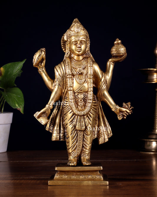 Handcrafted Brass Statue of Lord Dhanvantari, the God of Ayurveda | 10" - Sama Homes Idol - Brass Sculpture