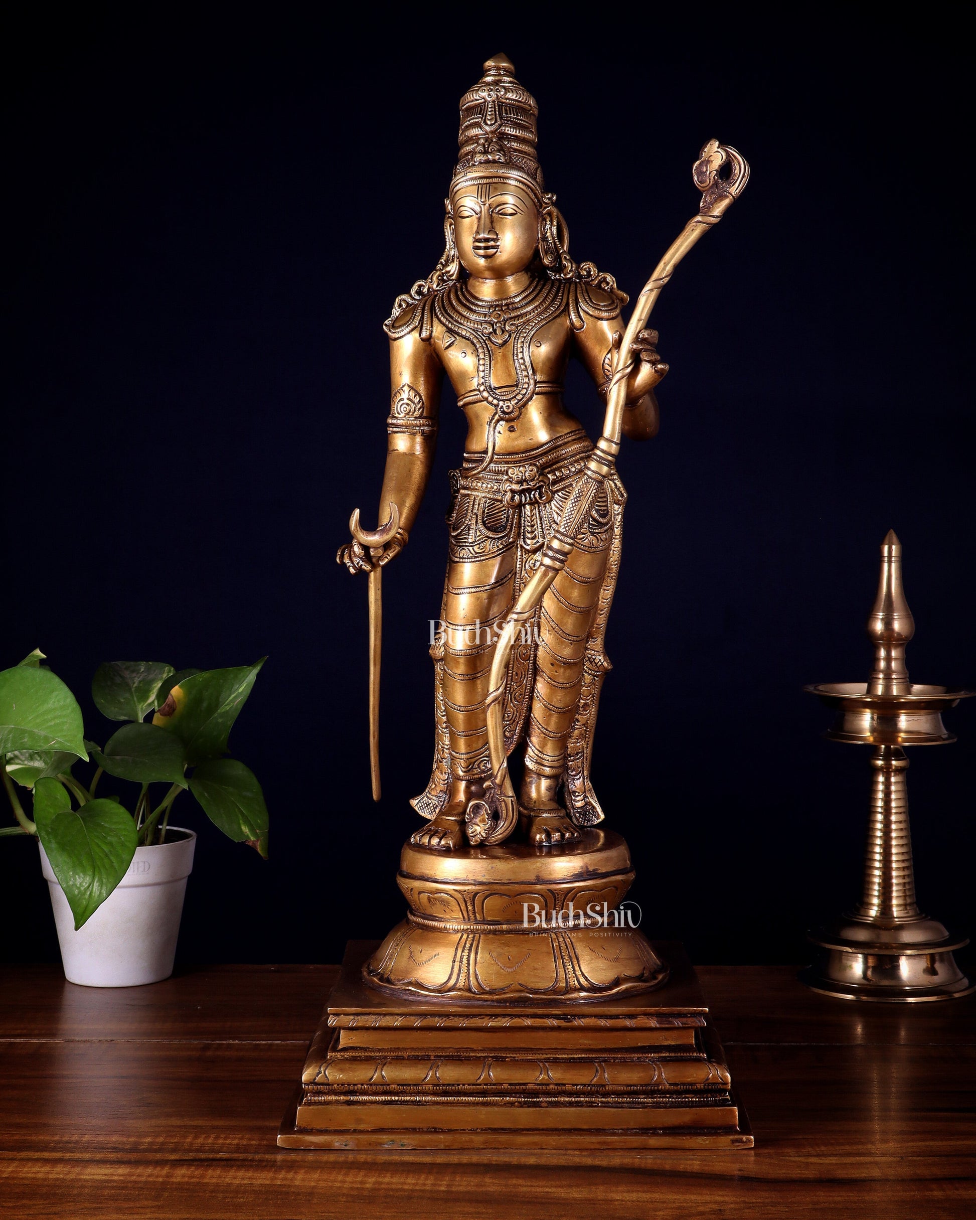 Brass Lord Shri Ram Statue – 21 Inches Tall | 100% Certified Copper & Brass - Sama Homes Idol - Brass Sculpture - Eco-friendly - Sama Homes