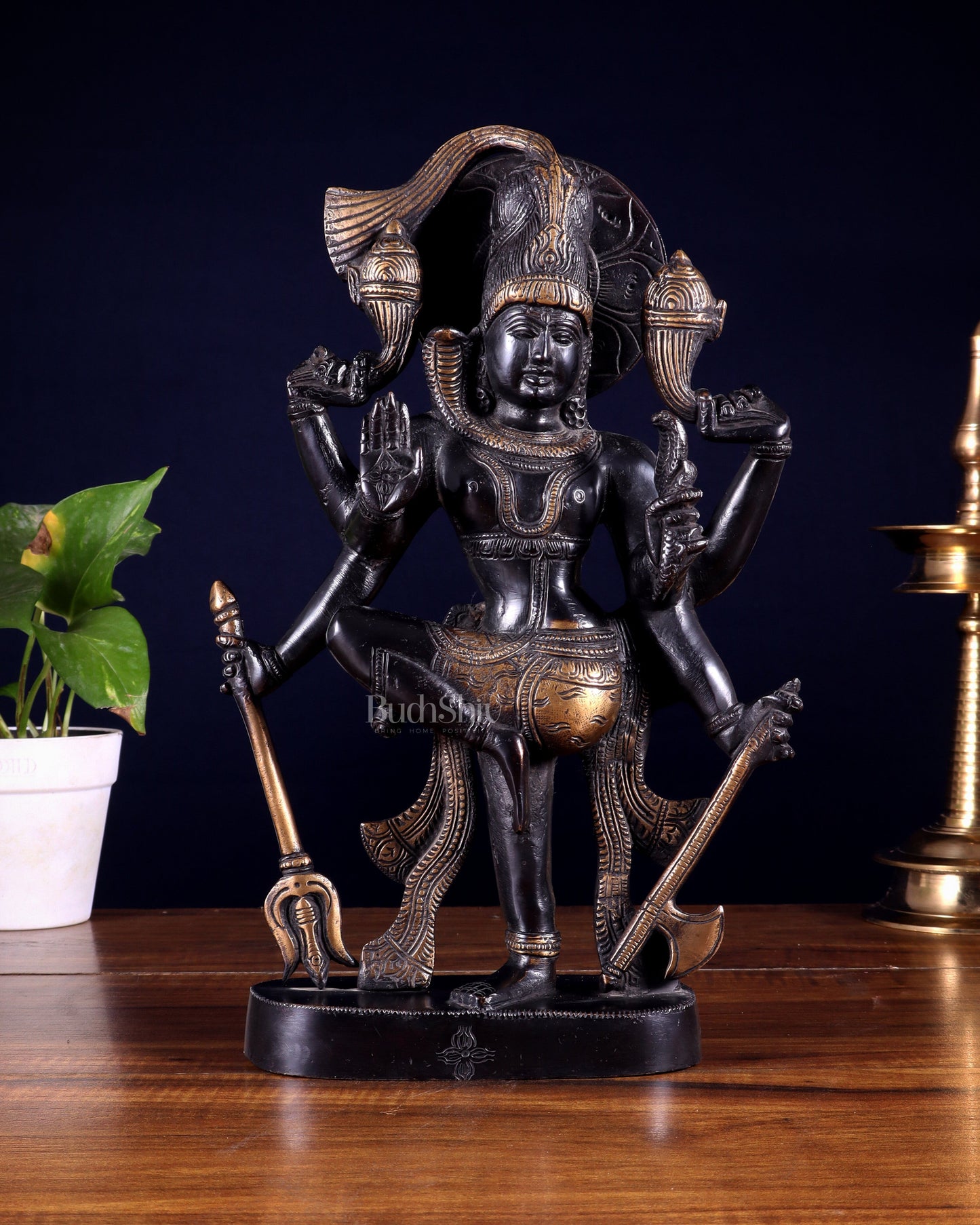 Pure Brass Handcrafted veer bhadra swamy Lord Shiva with 6 Arms - 13 inch - Sama Homes Idol - Brass Sculpture