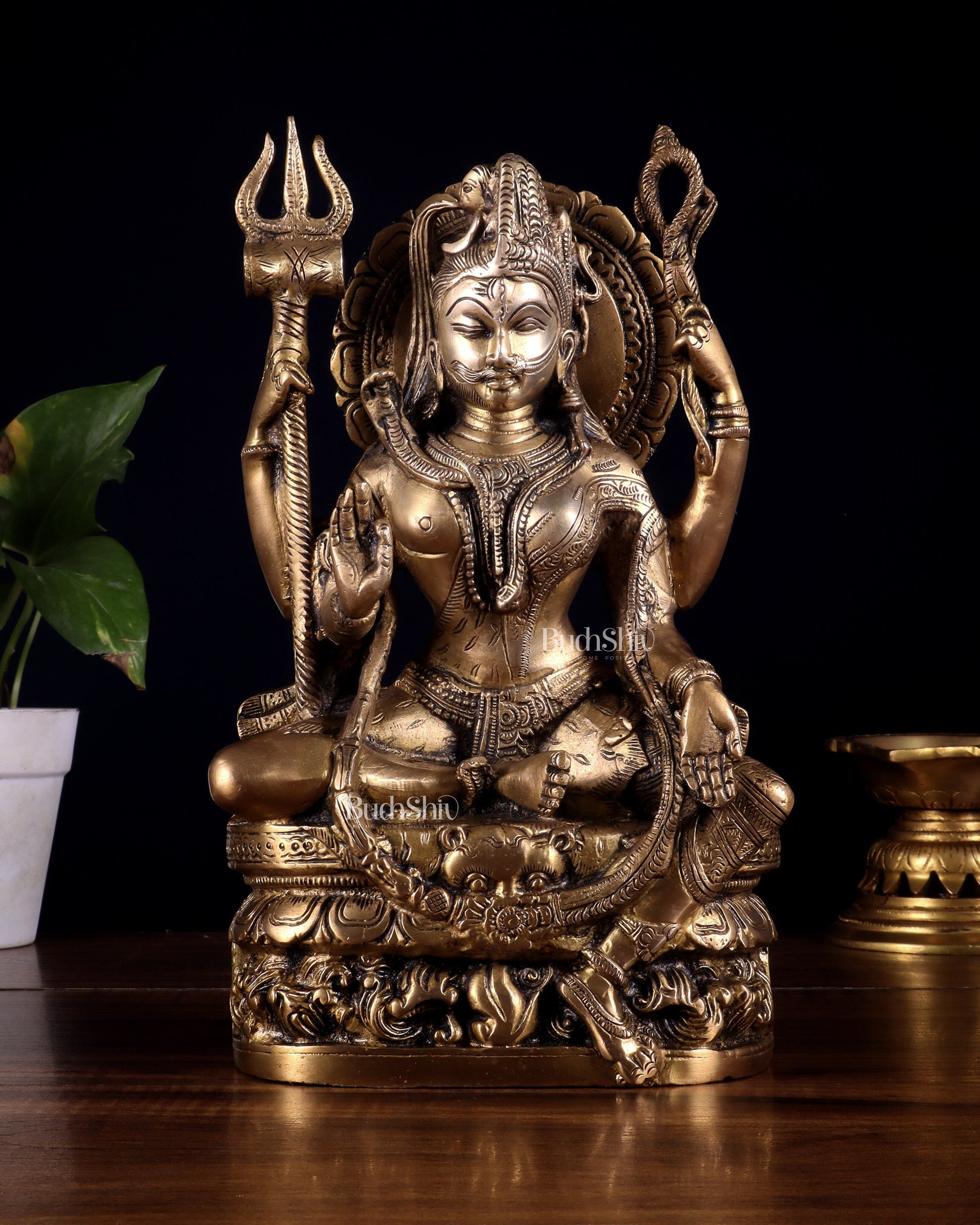 Brass sitting Ardhanarishwara Statue - 9.5 inch | 100% Certified Copper & Brass - Sama Homes Idol - Brass Sculpture - Eco-friendly - Sama Homes
