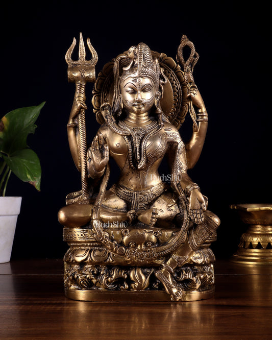 Brass sitting Ardhanarishwara Statue - 9.5 inch | 100% Certified Copper & Brass - Sama Homes Idol - Brass Sculpture