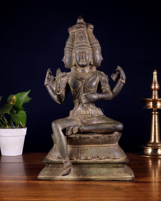Vintage Brass Seated Lord Brahma Sculpture - 16 inch - Sama Homes Idol - Brass Sculpture