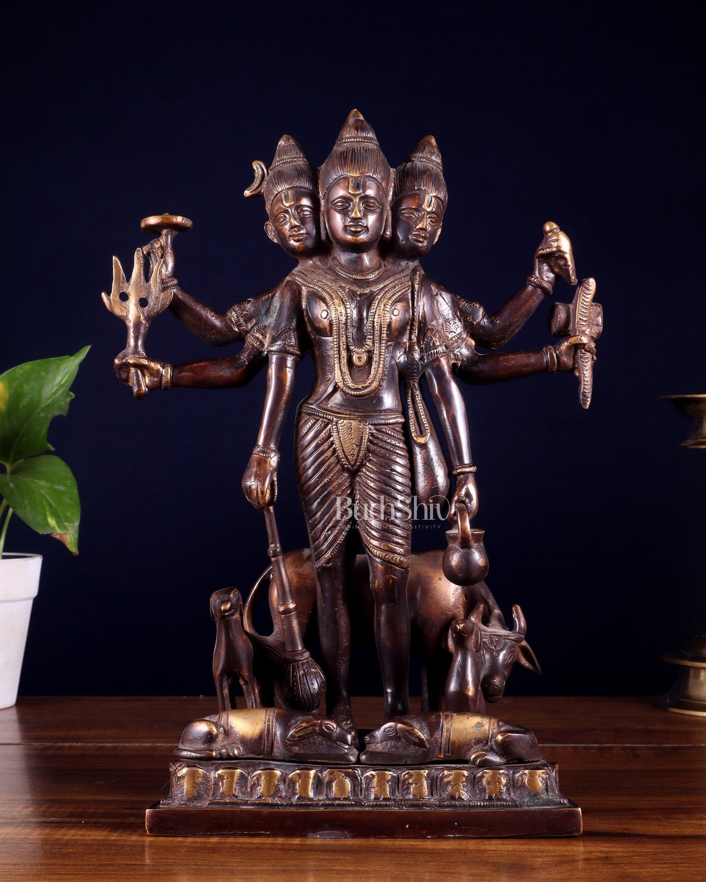 Handcrafted Brass Dattatreya Idol  - 12.5 Inch - Sama Homes Idol - Brass Sculpture