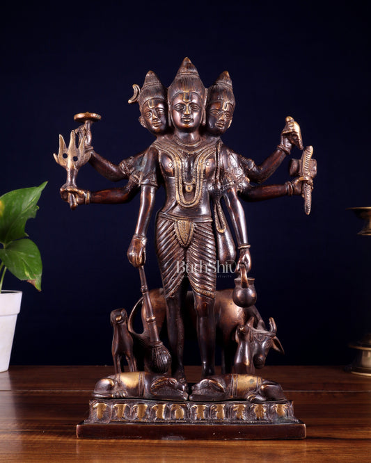 Handcrafted Brass Dattatreya Idol  - 12.5 Inch - Sama Homes Idol - Brass Sculpture