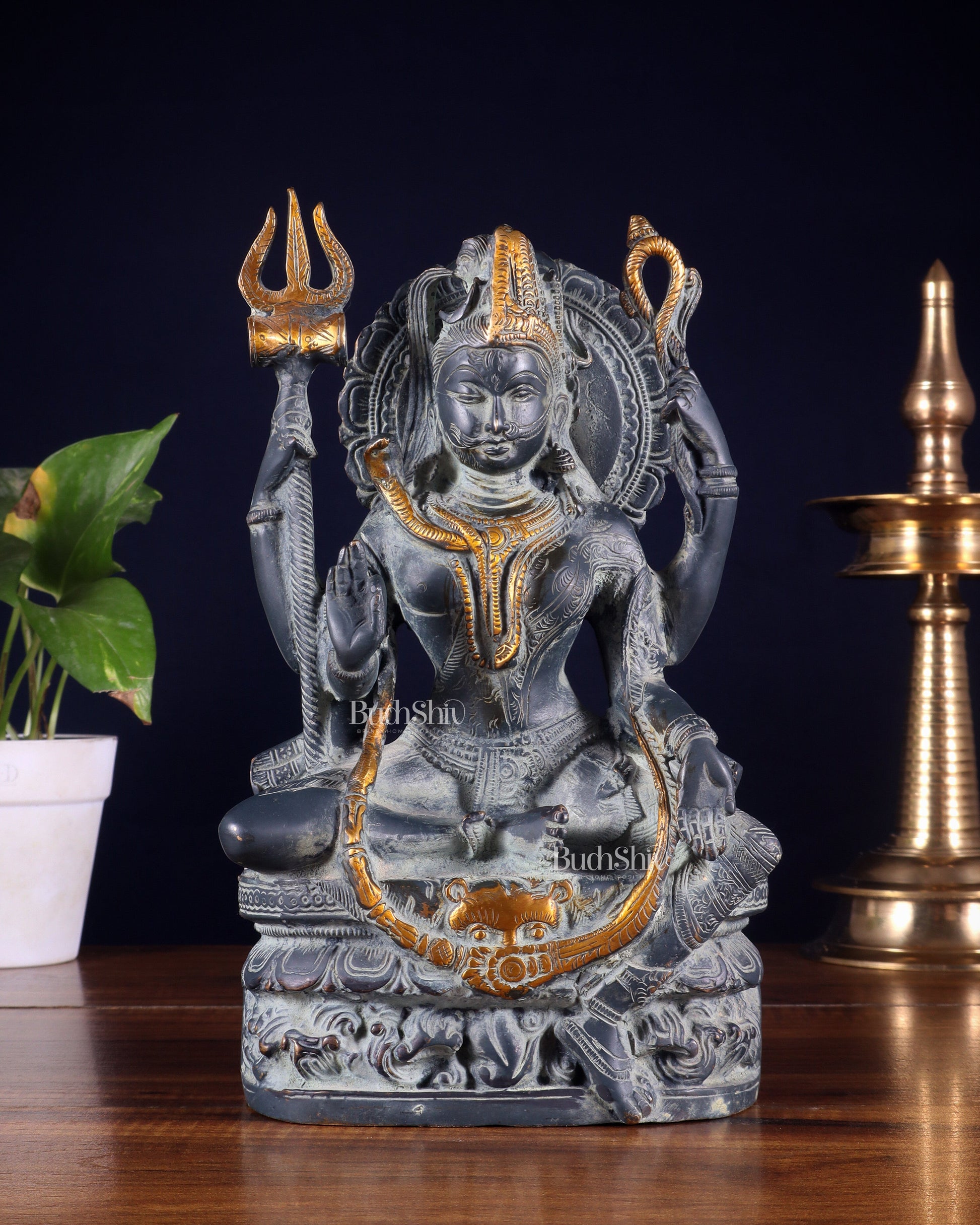 Brass Ardhanarishwara Statue 9.5 inch Sand finish | 100% Certified Copper & Brass - Sama Homes Idol - Brass Sculpture - Eco-friendly - Sama Homes