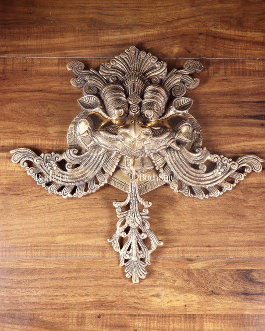 Brass Superfine Large Yali wall hanging Dragon face Nazarbattu 18" antique tone - Sama Homes Idol - Brass Sculpture
