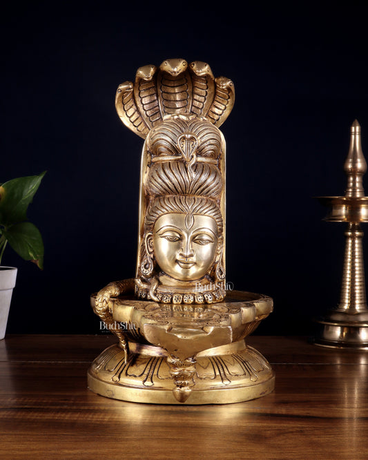 Pure Brass Lord Shiva Mukhalingam Shivling – 12 Inch - Sama Homes Idol - Brass Sculpture