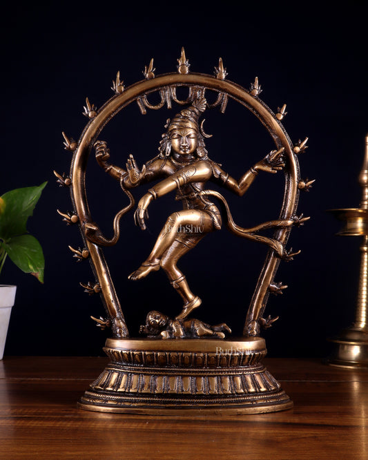Unique Brass Nataraja Idol with Oval Arch - 12.5" - Sama Homes Idol - Brass Sculpture
