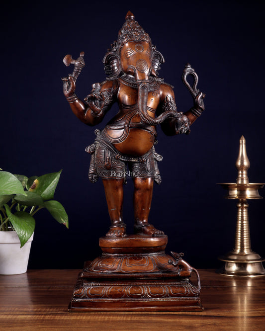 Brass Lord Ganesha Statue - 20 Inches | Antique Bronze Finish | 100% Certified Copper & Brass - Sama Homes Idol - Brass Sculpture