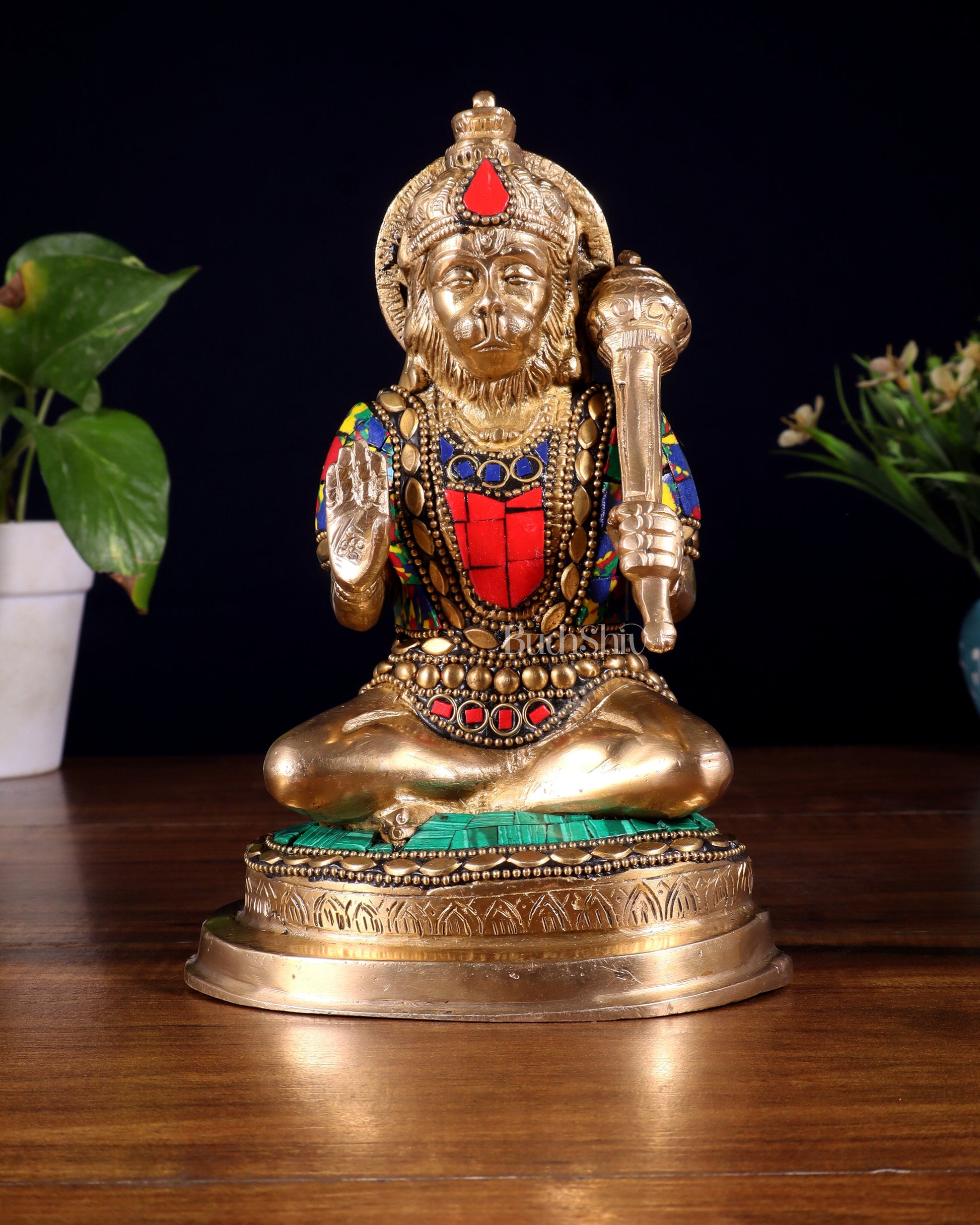 Pure Brass Blessing Hanuman Statue – 7.5 Inch - Sama Homes Idol - Brass Sculpture - Eco-friendly - Sama Homes