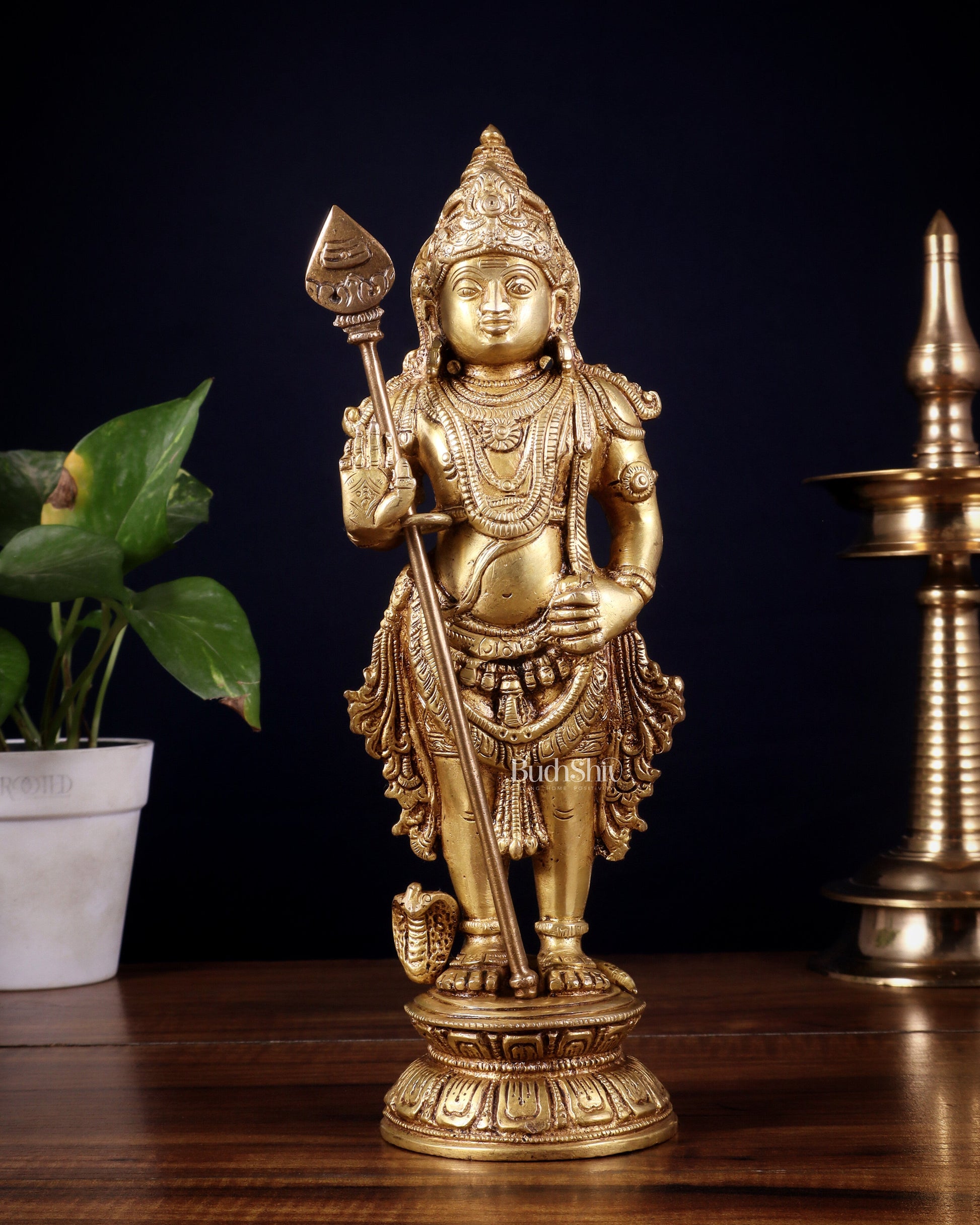Pure Brass Lord Bala Murugan Kartikeya Statue | 11 Inches - Sama Homes Idol - Brass Sculpture - Eco-friendly - Sama Homes