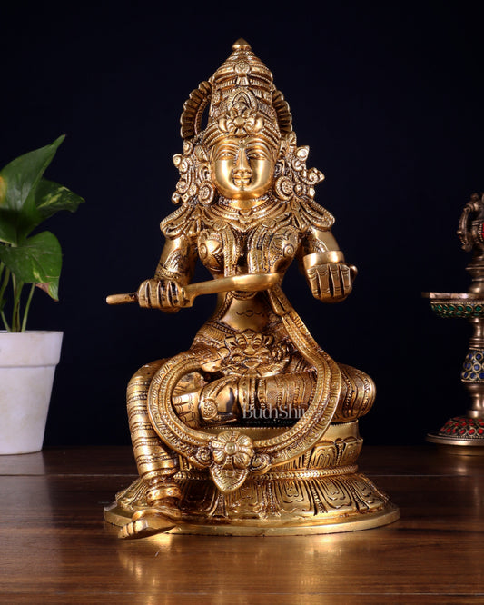 Pure Brass Goddess Annapoorna Idol – 10 Inch - Sama Homes Idol - Brass Sculpture