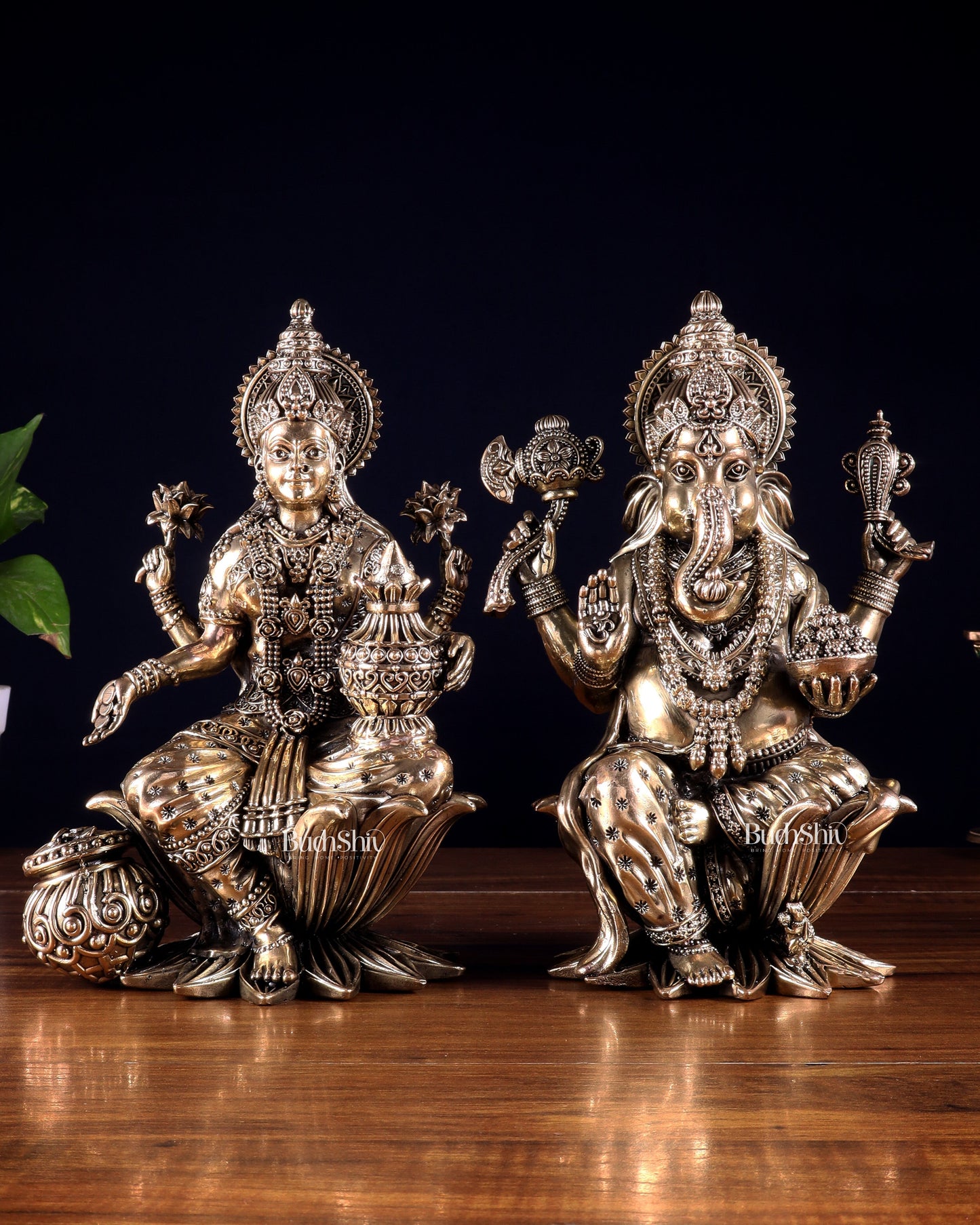 Superfine Brass Ganesha Lakshmi Idol Set – 10 Inch - Sama Homes Idol - Brass Sculpture