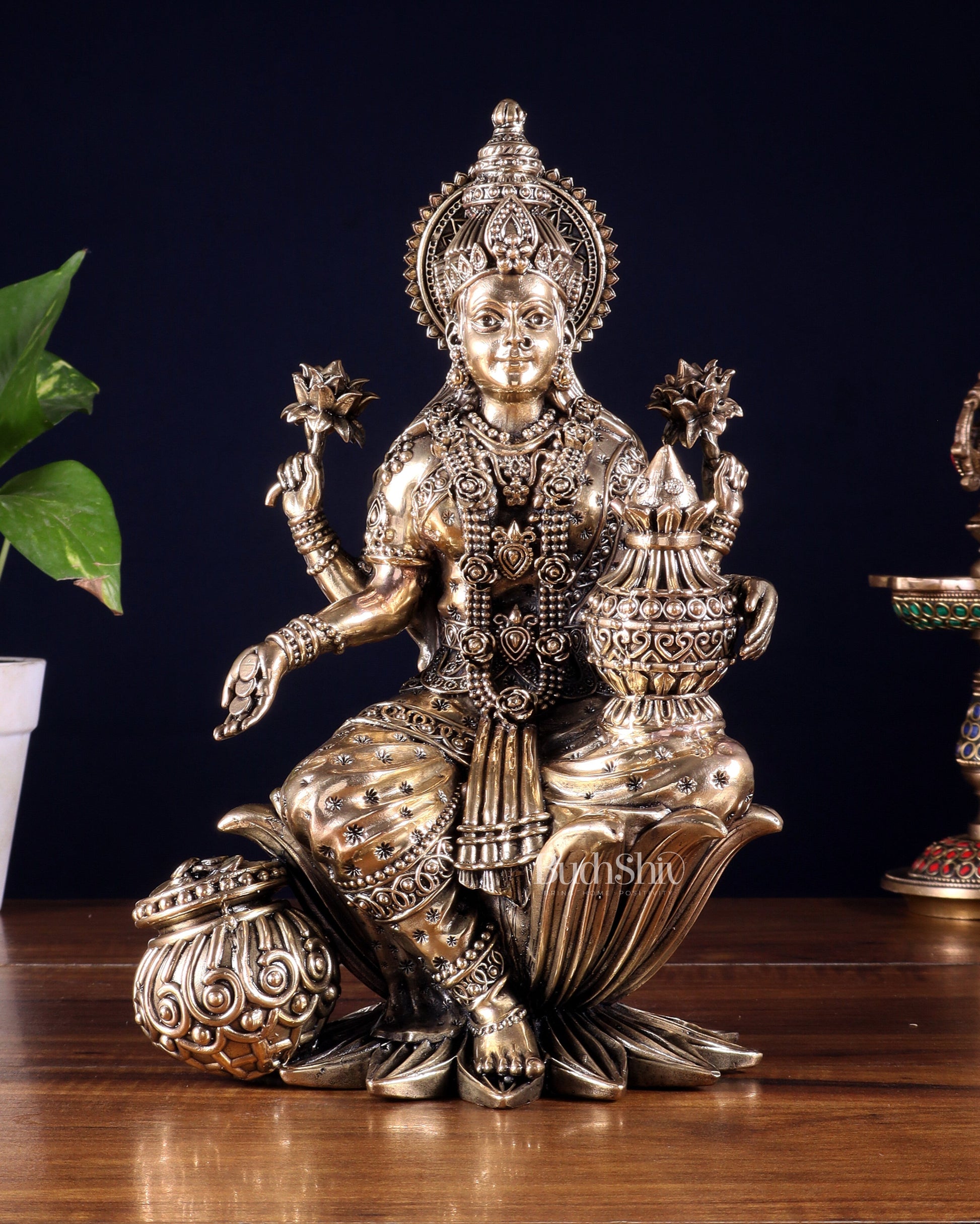 Pure Brass Superfine Dhan Lakshmi Idol – 10 Inch | Intricately Handcrafted - Sama Homes Idol - Brass Sculpture - Eco-friendly - Sama Homes