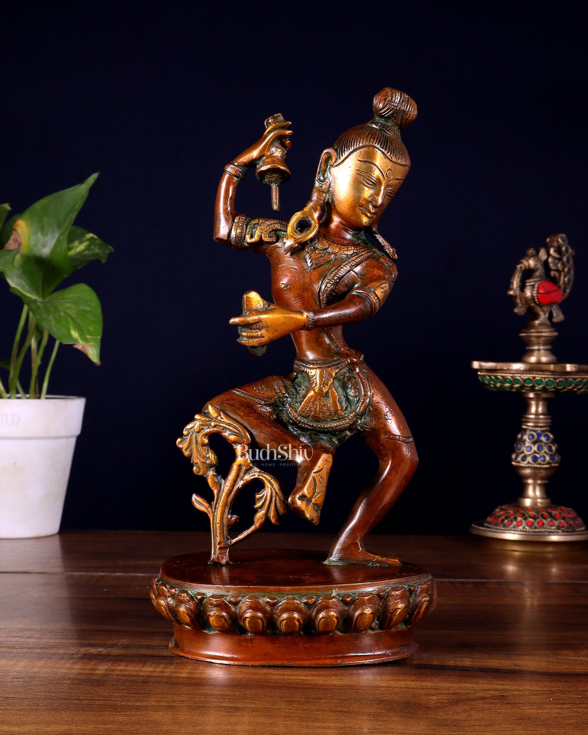 Brass Nepalese Style Dancing Shiva Statue - 9.5 Inch | 100% Certified Copper & Brass - Sama Homes Idol - Brass Sculpture - Eco-friendly - Sama Homes