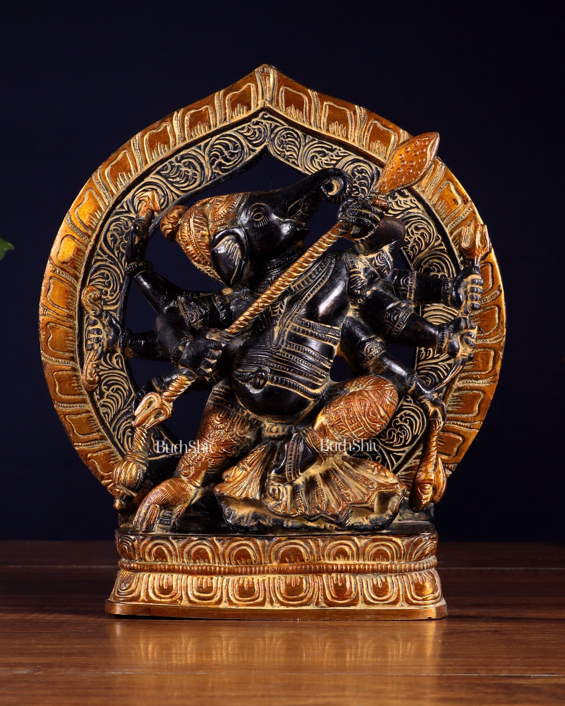 Brass Lord Ganesha Statue with eight Arms 9 inch | 100% Certified Copper & Brass - Sama Homes Idol - Brass Sculpture - Eco-friendly - Sama Homes