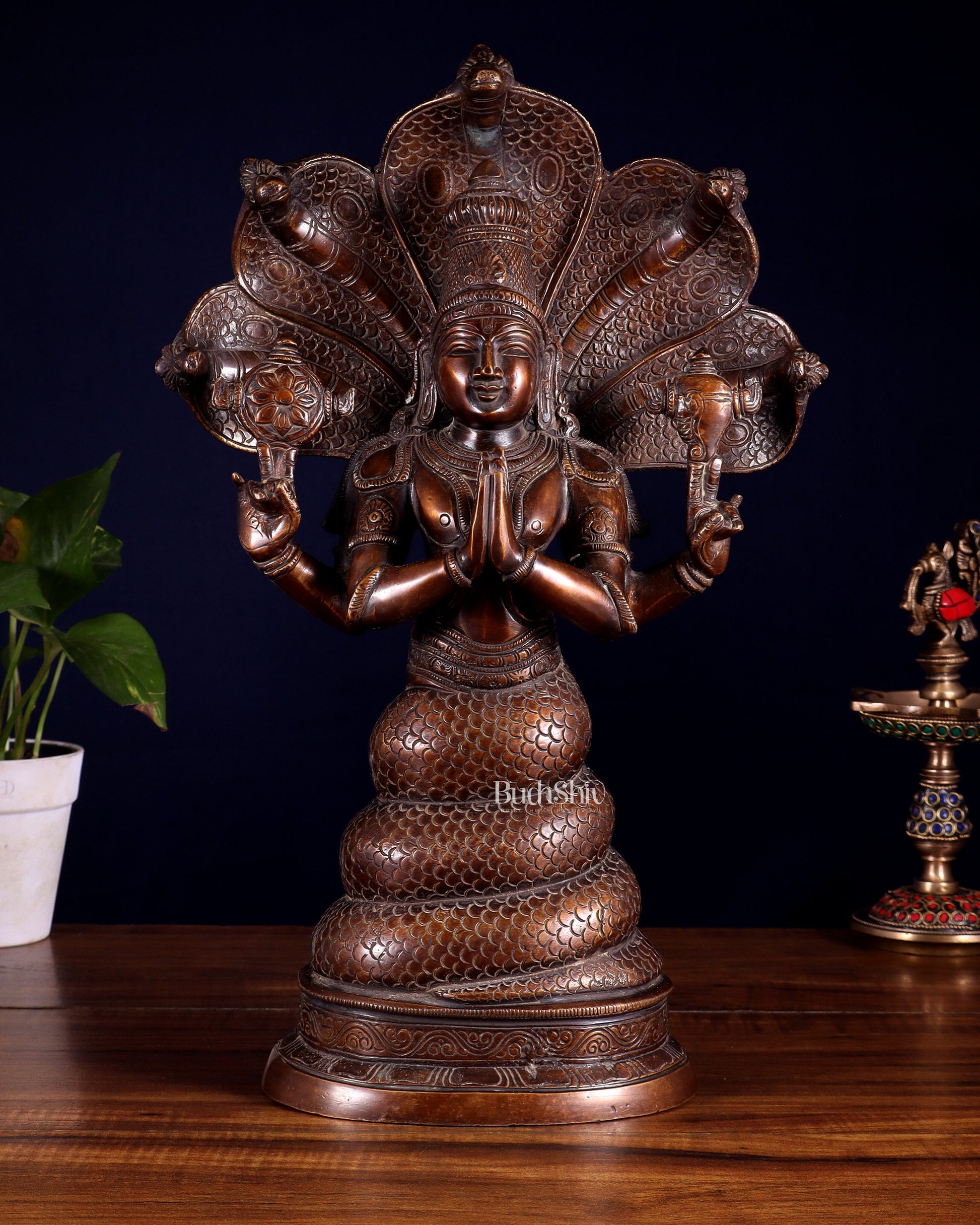 Pure Brass Patanjali Statue 15" antique brown tone - Sama Homes Idol - Brass Sculpture - Eco-friendly - Sama Homes