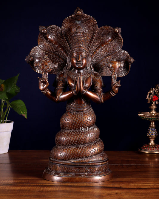 Pure Brass Patanjali Statue 15" antique brown tone - Sama Homes Idol - Brass Sculpture