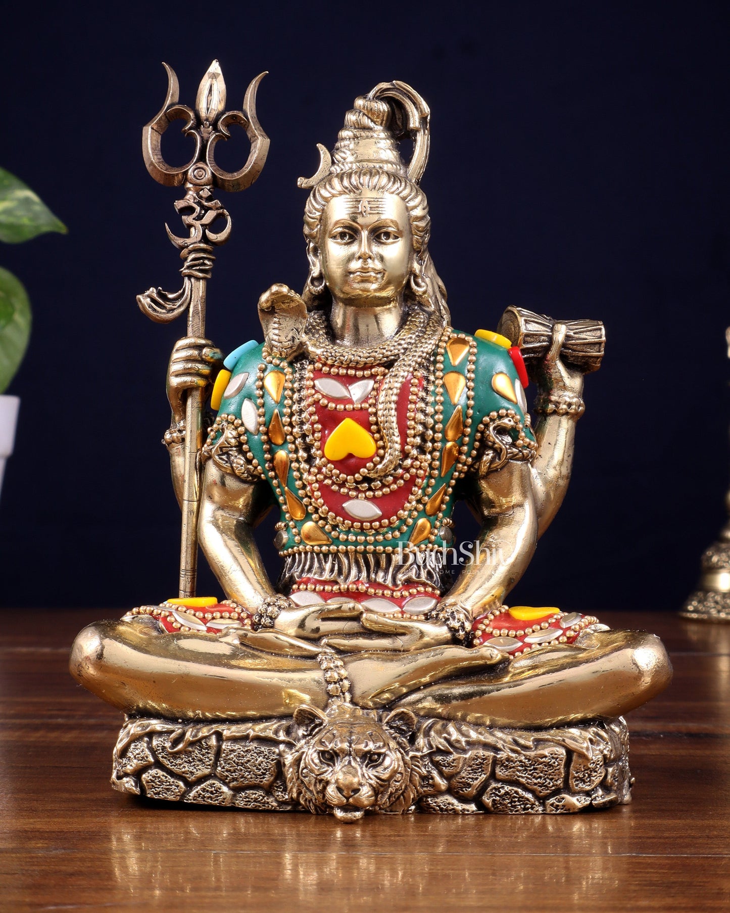 Brass Superfine Lord Shiva Statue – 6 inch with Stonework - Sama Homes Idol - Brass Sculpture