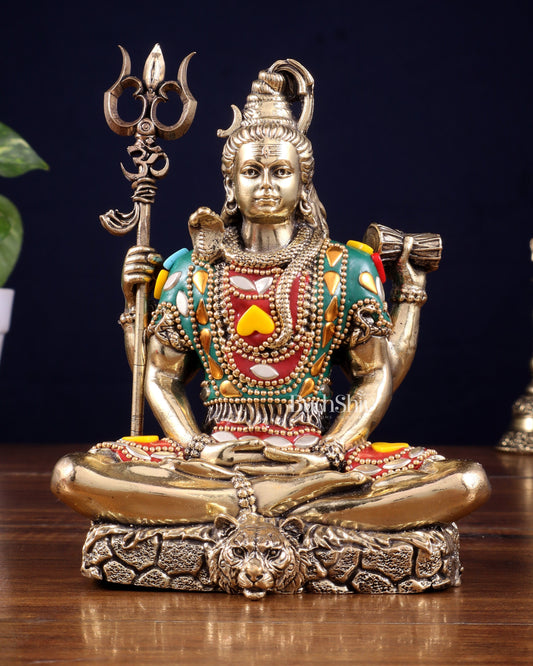 Brass Superfine Lord Shiva Statue – 6 inch with Stonework - Sama Homes Idol - Brass Sculpture