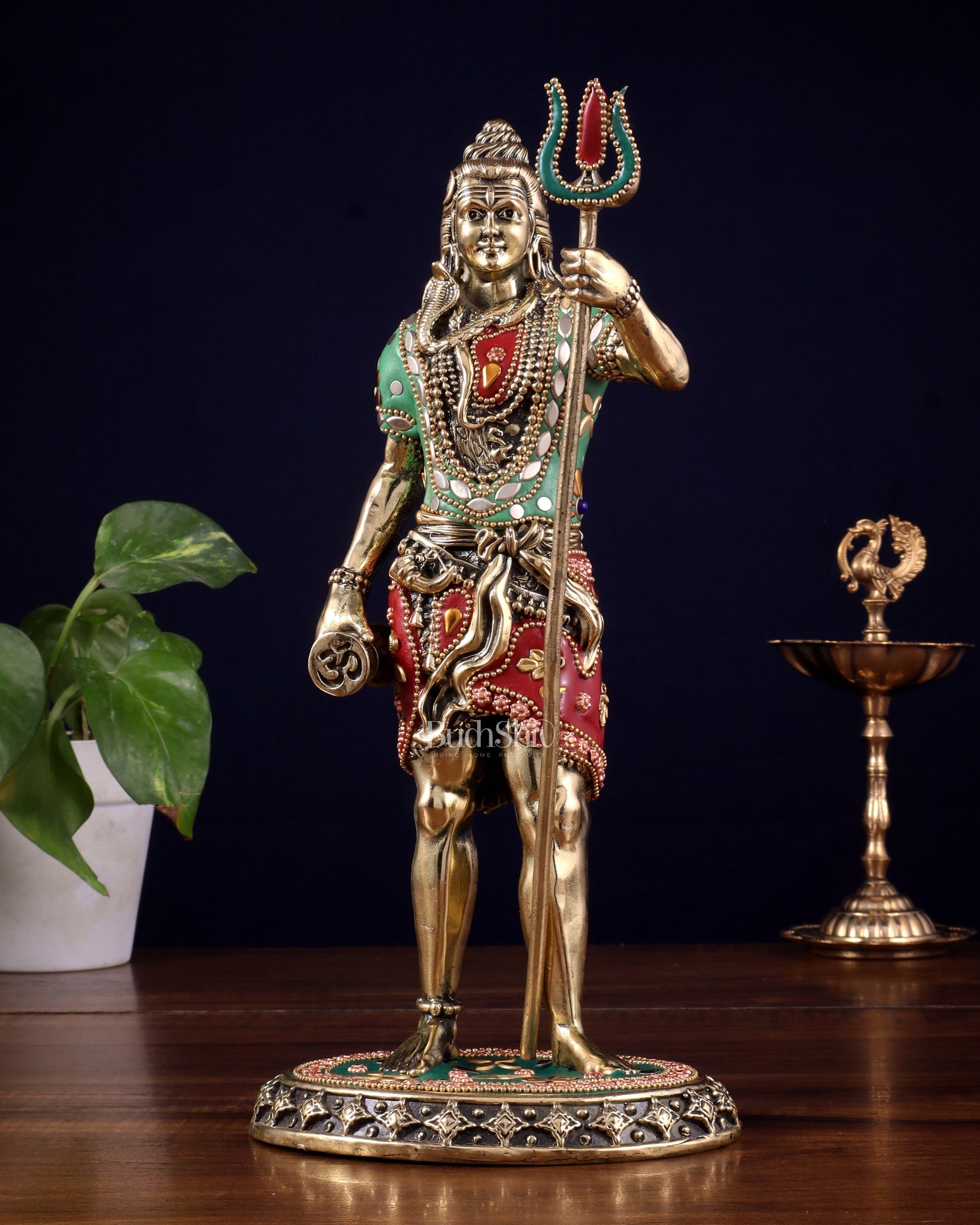Brass Superfine Standing Lord Shiva Idol stonework 11" - Sama Homes Idol - Brass Sculpture - Eco-friendly - Sama Homes