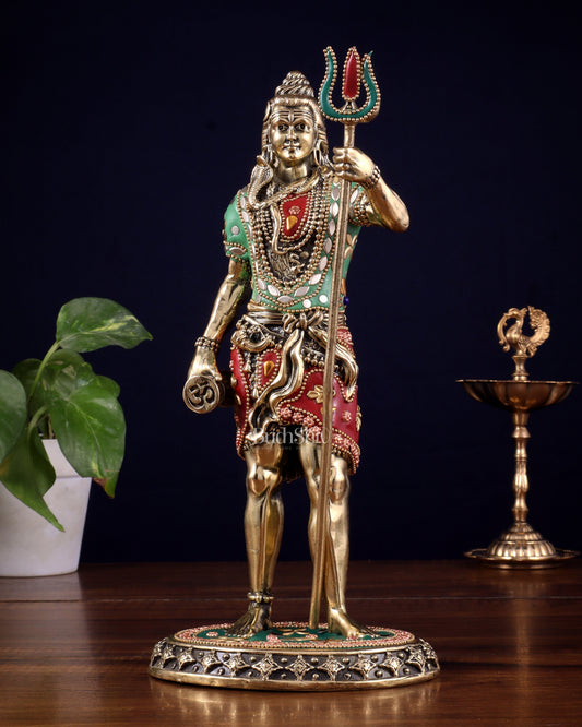 Brass Superfine Standing Lord Shiva Idol stonework 11" - Sama Homes Idol - Brass Sculpture