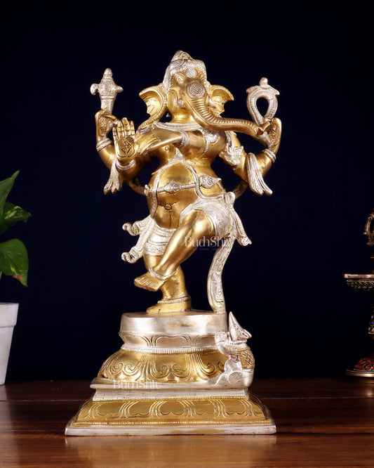 Pure Brass Dancing Ganesha (Nritya Ganapati) Statue – 12.3 Inch - Sama Homes Idol - Brass Sculpture