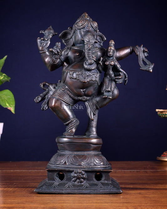Brass Dancing Ganesha with Siddhi Idol | 10.5" Height | 100% Certified Copper & Brass - Sama Homes Idol - Brass Sculpture