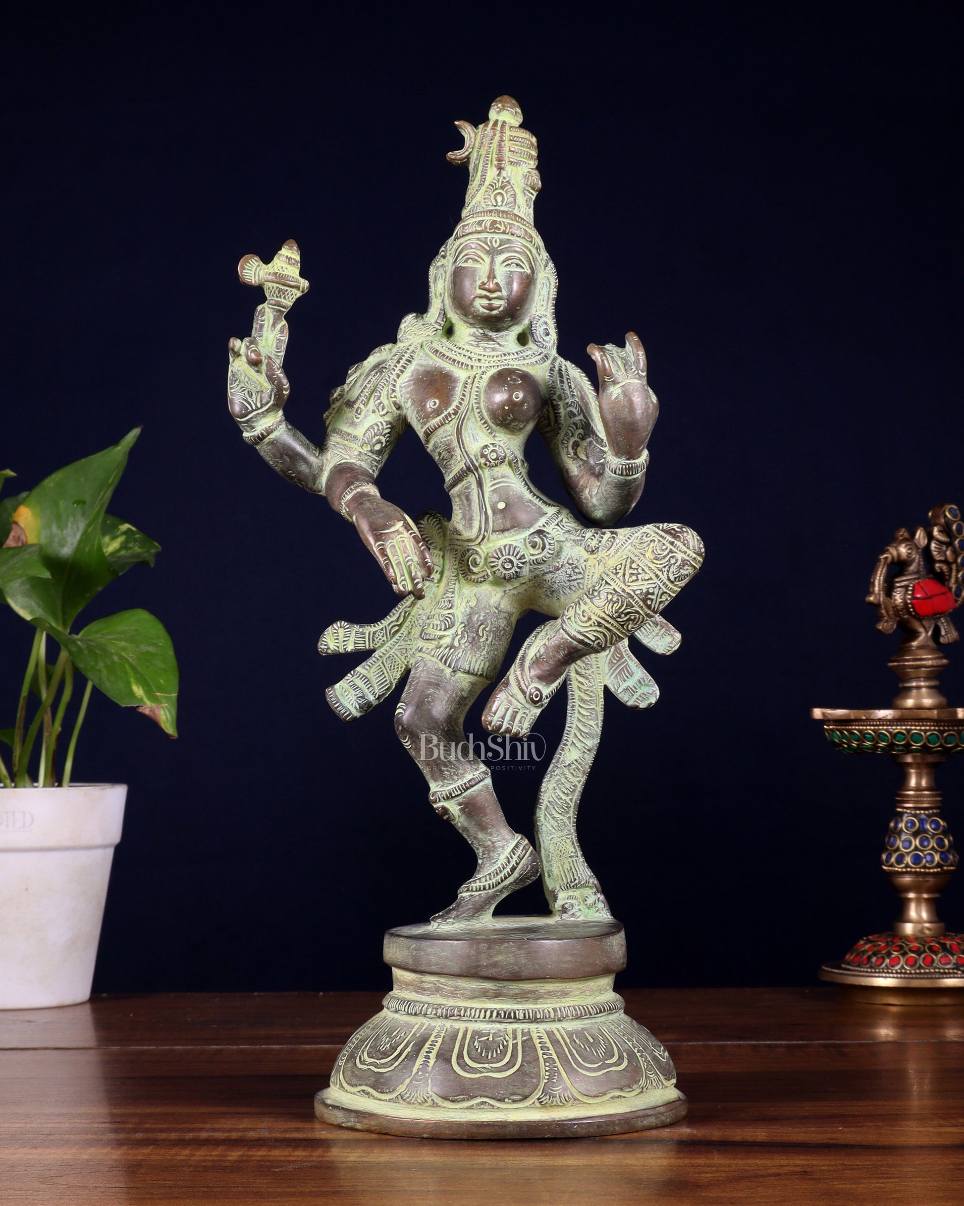 Brass Dancing Ardhanarishvara Statue - 12" stonefinish | 100% Certified Copper & Brass - Sama Homes Idol - Brass Sculpture - Eco-friendly - Sama Homes