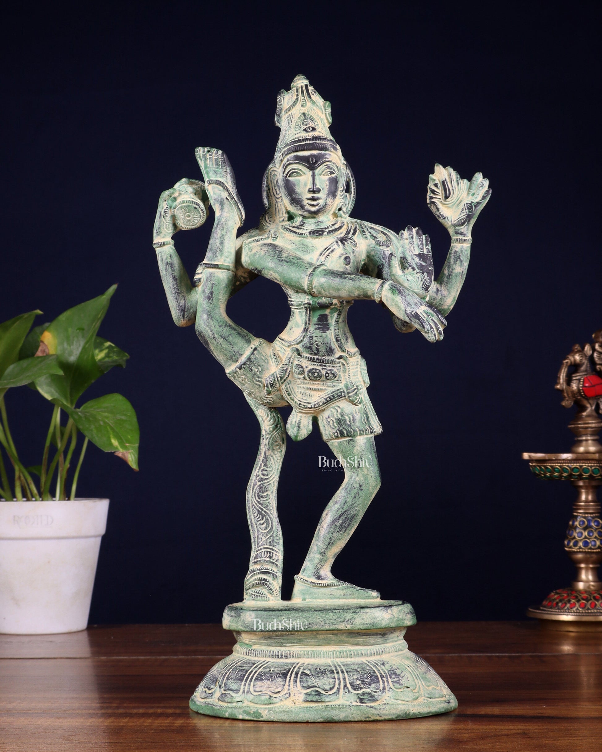 Brass Dancing Shiva Rudratandava Sculpture stonefinish 12 inch | 100% Certified Copper & Brass - Sama Homes Idol - Brass Sculpture - Eco-friendly - Sama Homes