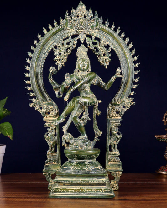 Brass Nataraja statue Green patina - 18" Height | 100% Certified Copper & Brass - Sama Homes Idol - Brass Sculpture
