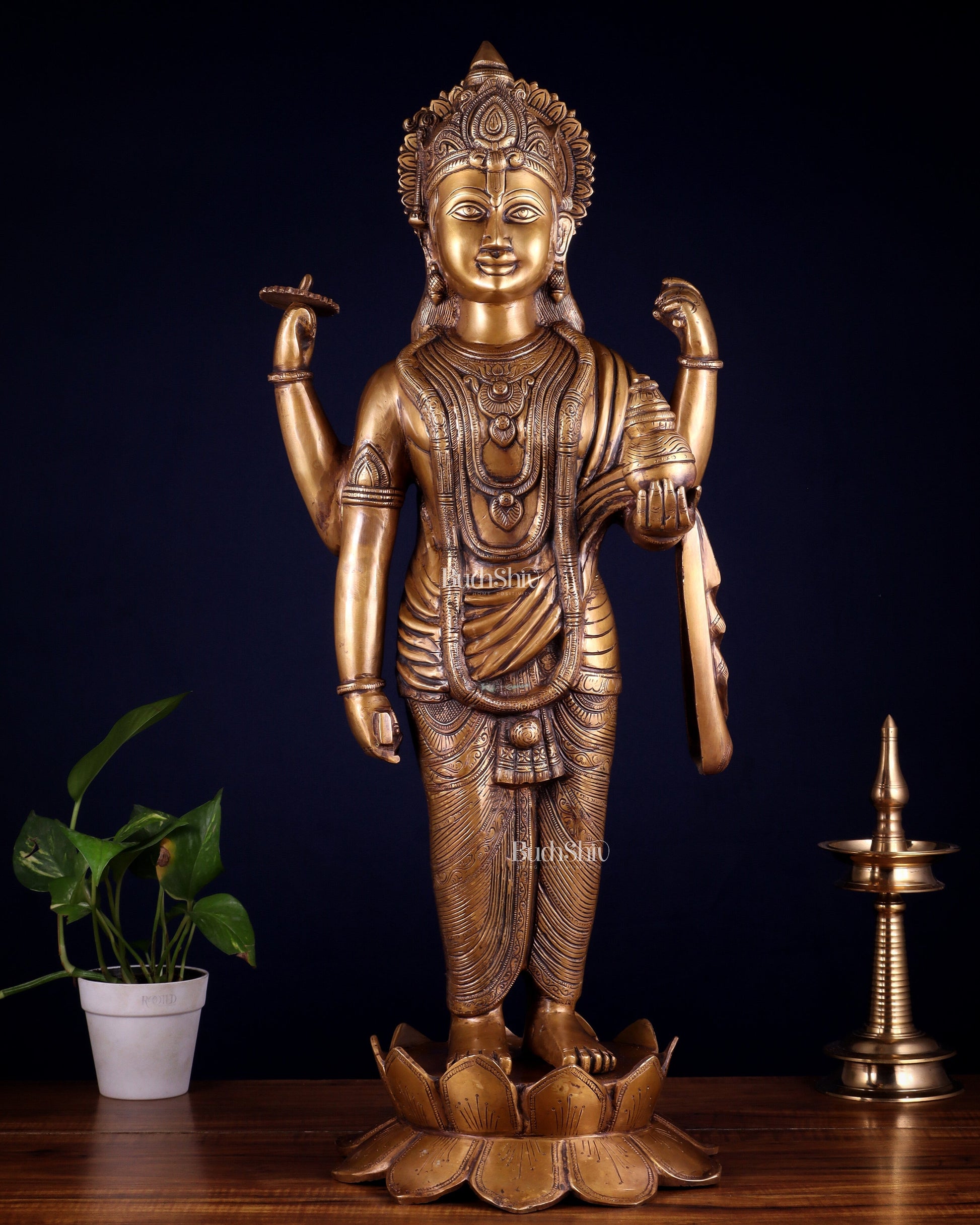 Pure Brass Large Lord Dhanvantari Statue | 30 Inch - Sama Homes Idol - Brass Sculpture - Eco-friendly - Sama Homes