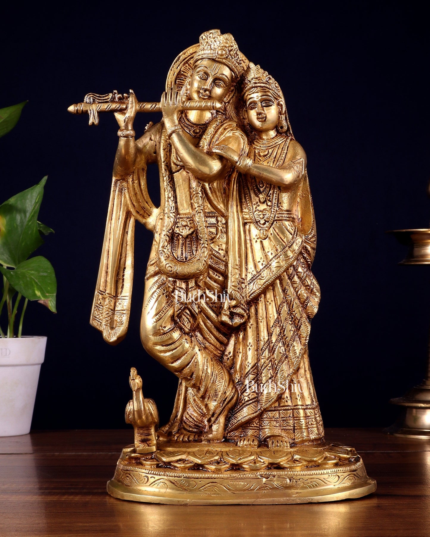 Brass Radha Krishna together Idol 12 inch | 100% Certified Copper & Brass - Sama Homes Idol - Brass Sculpture