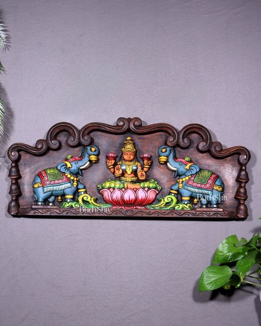 Hand-Painted Wooden Gajalakshmi Wall Hanging Panel – 24 Inch - Sama Homes Idol - Brass Sculpture