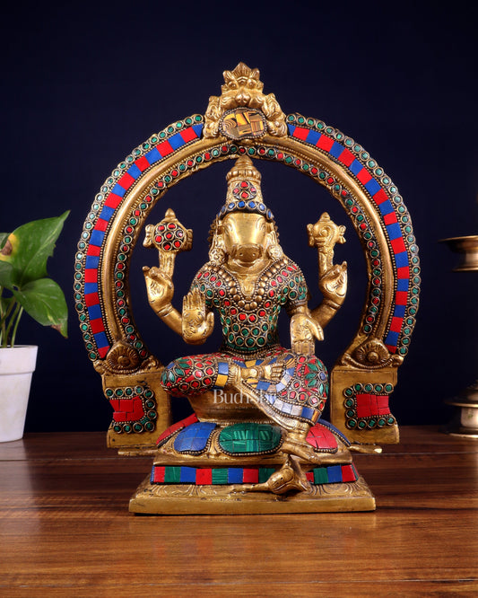 Brass Varahi Amman Statue with Stonework 11 inch - Sama Homes Idol - Brass Sculpture
