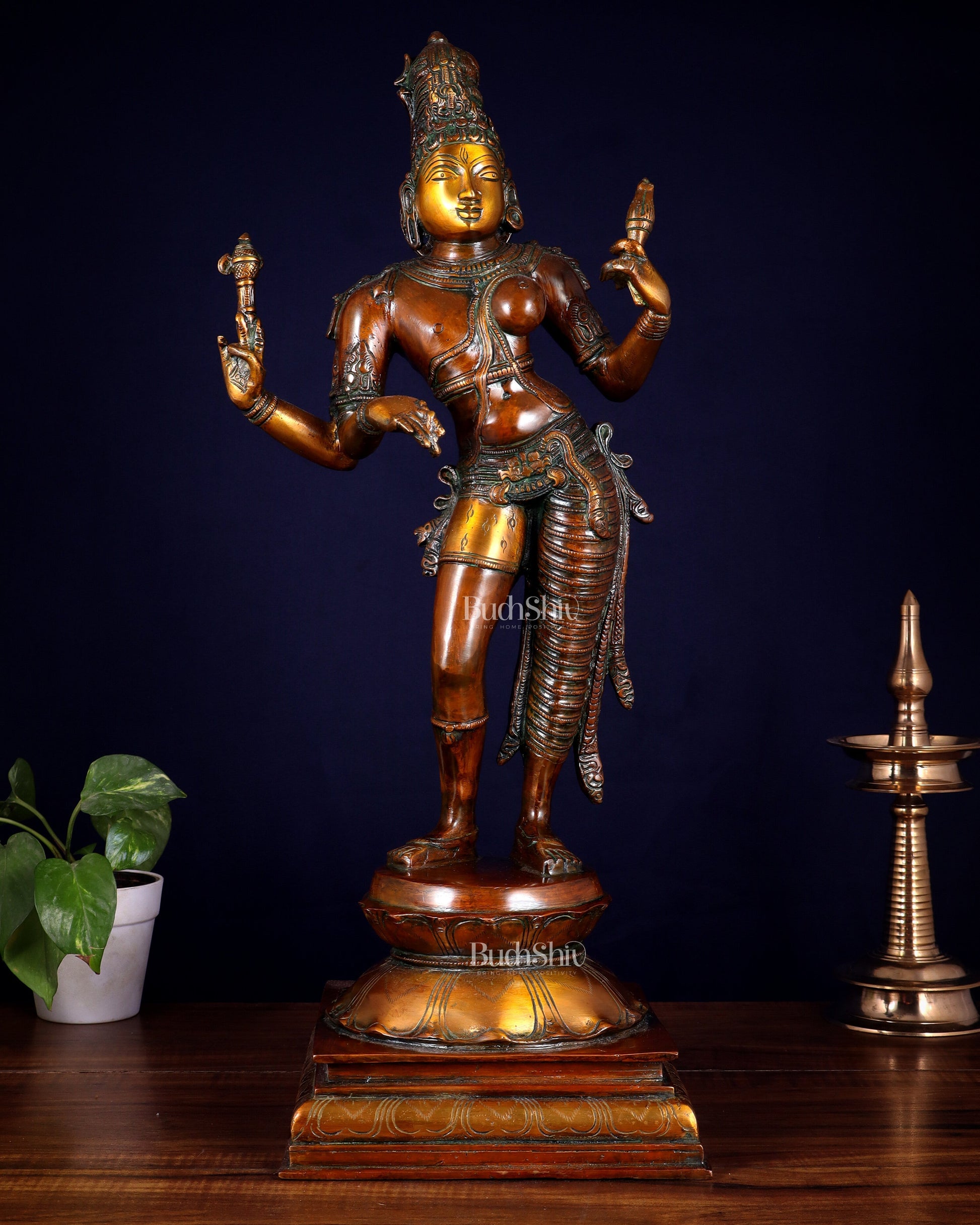 Ardhanarishwara Shiv Parvati as one Brass statue 23" chola tone | 100% Certified Copper & Brass - Sama Homes Idol - Brass Sculpture - Eco-friendly - Sama Homes