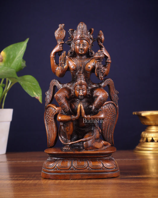 Pure Brass Lord Vishnu Seated on Garuda Statue - 8 inch - Sama Homes Idol - Brass Sculpture
