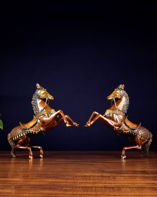 Pure Brass Pair of Horses with Raised Legs – Vintage Tone 11.5 inch each