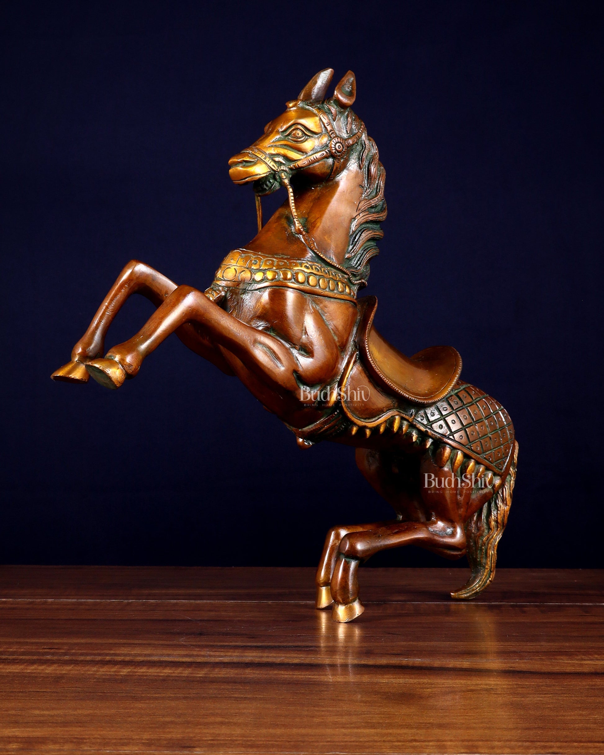 Pure Brass Horse with Raised Legs – Vintage Tone 11.5 inch - Eco-friendly - Sama Homes