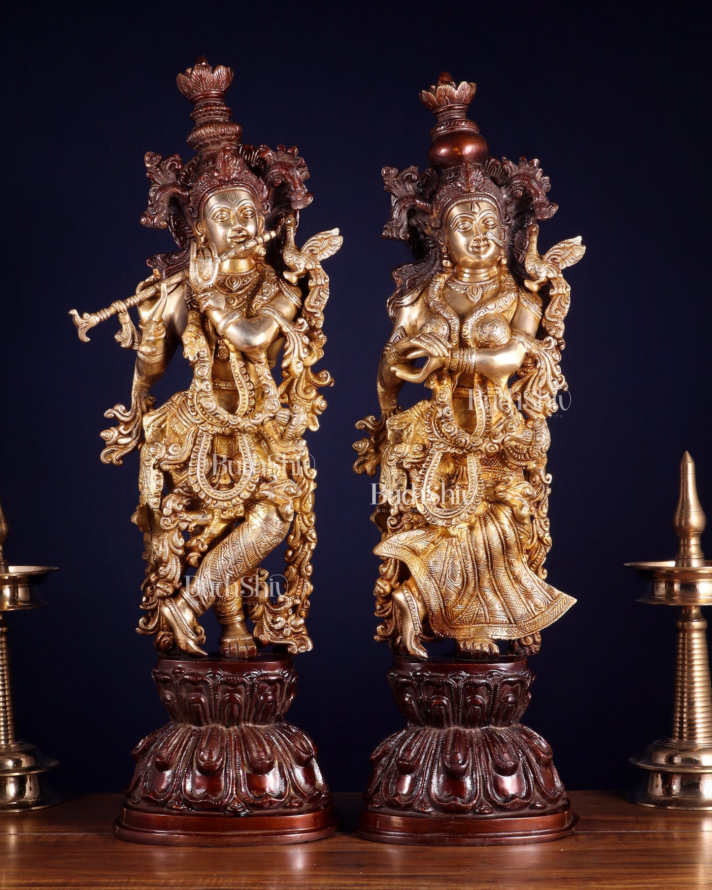 Brass Radha Krishna Idols 25 inch dual tone | 100% Certified Copper & Brass - Sama Homes Idol - Brass Sculpture
