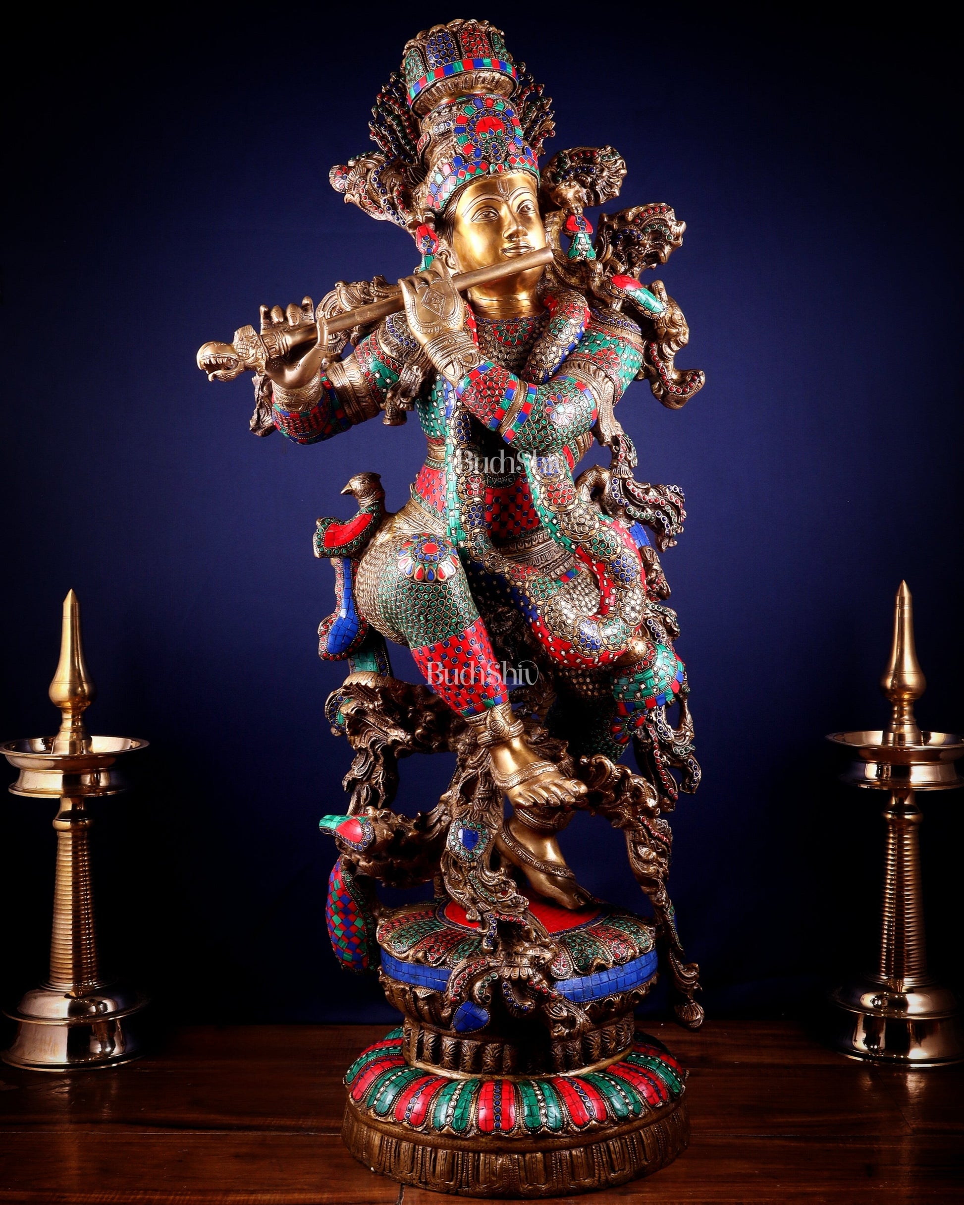 Lord Krishna Brass statue - 43 inch/3.75 feet large - Sama Homes Idol - Brass Sculpture - Eco-friendly - Sama Homes