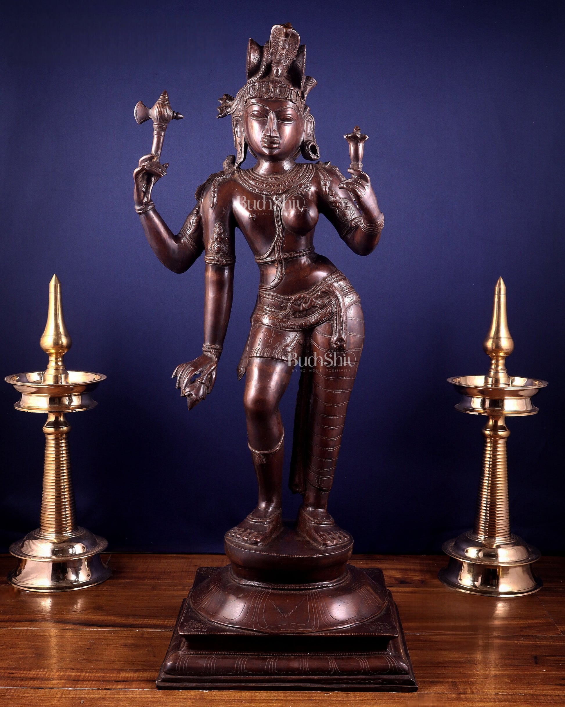 Pure Brass Large Ardhanarishwara Statue – Dark Chola Tone 36 inch - Sama Homes Idol - Brass Sculpture - Eco-friendly - Sama Homes