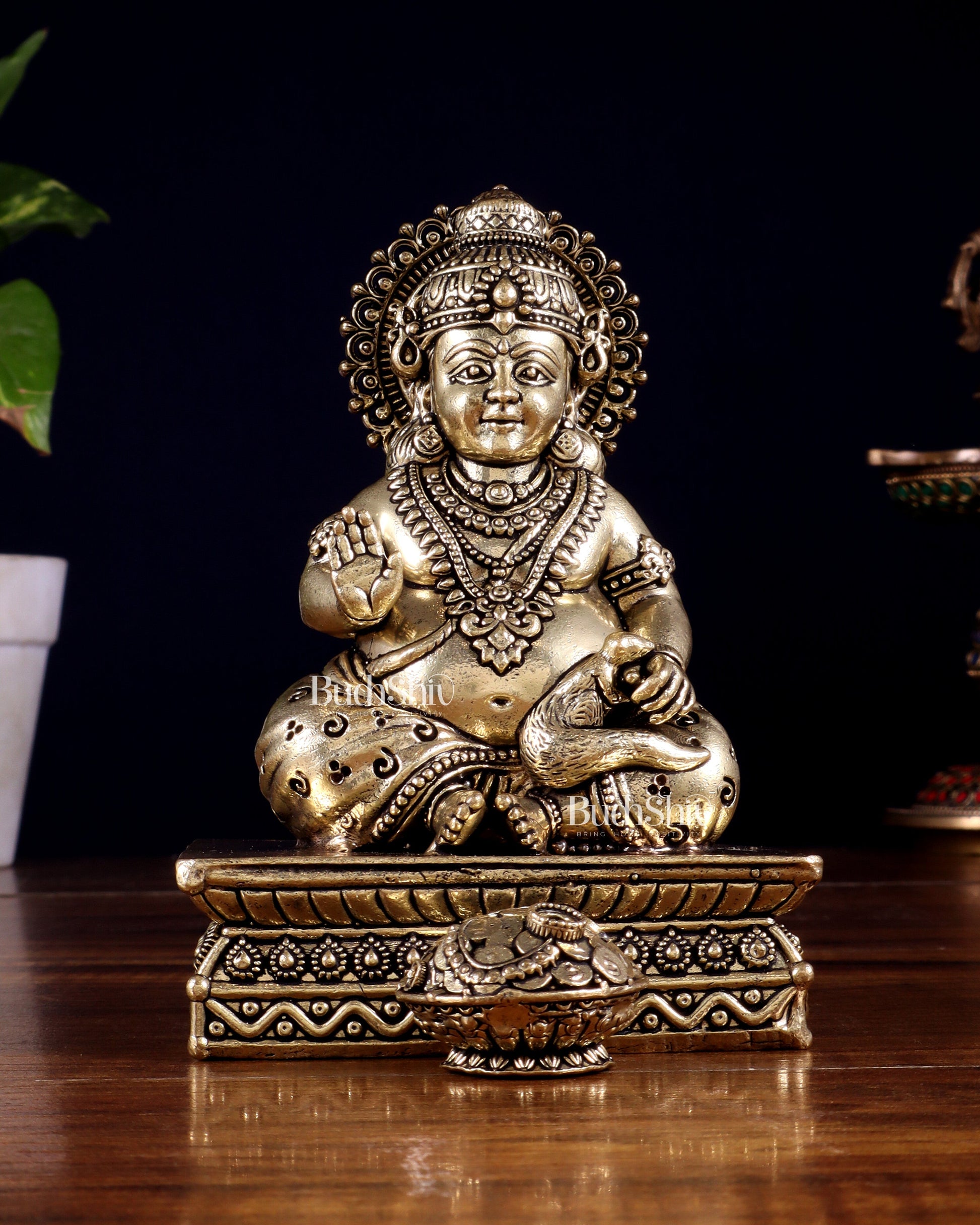 Brass Superfine Lord Kubera Idol – Intricately Crafted (5 Inch) - Sama Homes Idol - Brass Sculpture - Eco-friendly - Sama Homes