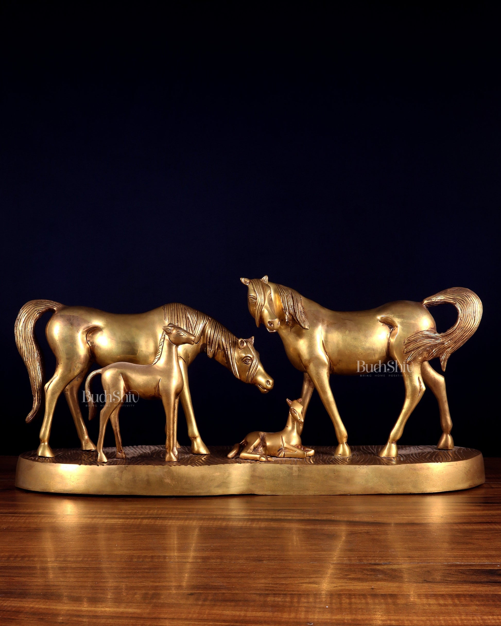 Brass Superfine Large Horse Family Sculpture – Vastu & Feng Shui Recommended 24" wide - Eco-friendly - Sama Homes
