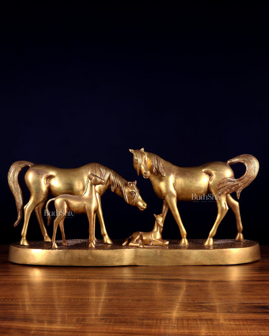 Brass Superfine Large Horse Family Sculpture – Vastu & Feng Shui Recommended 24" wide